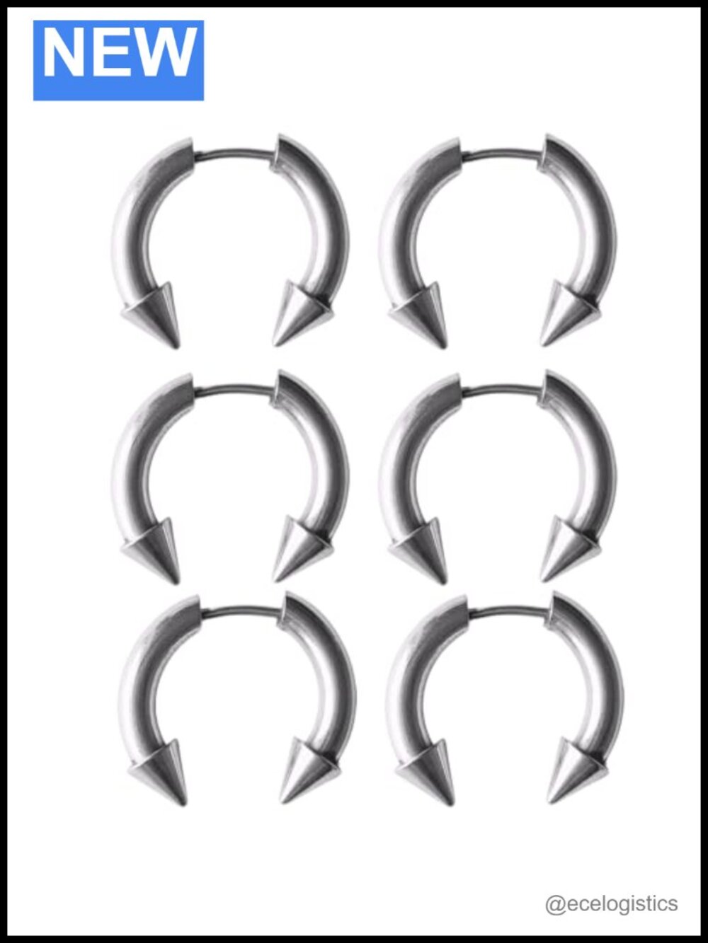 Stainless steel faux stretched barbell spike earrings